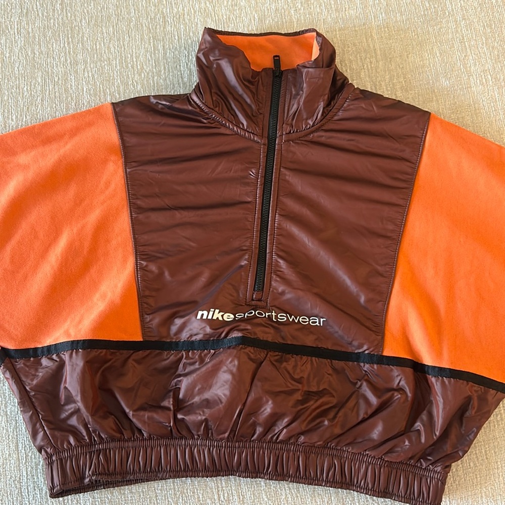 Nike Cropped orange and burgundy quarter zip sweatshirt XS